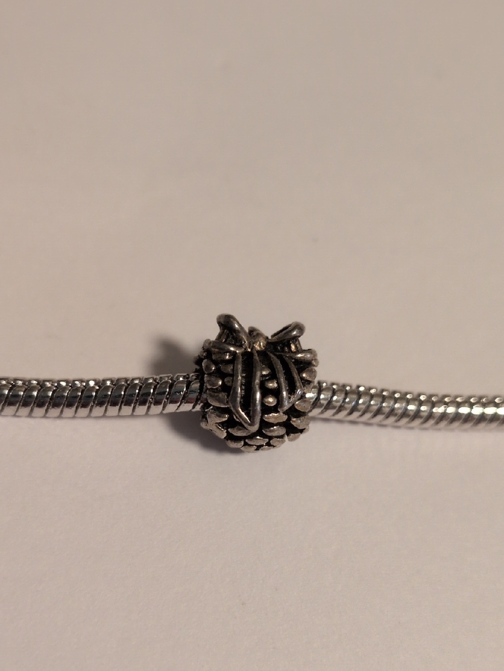 Silver Pinecone With A Bow Charm for Pandora Style Bracelet